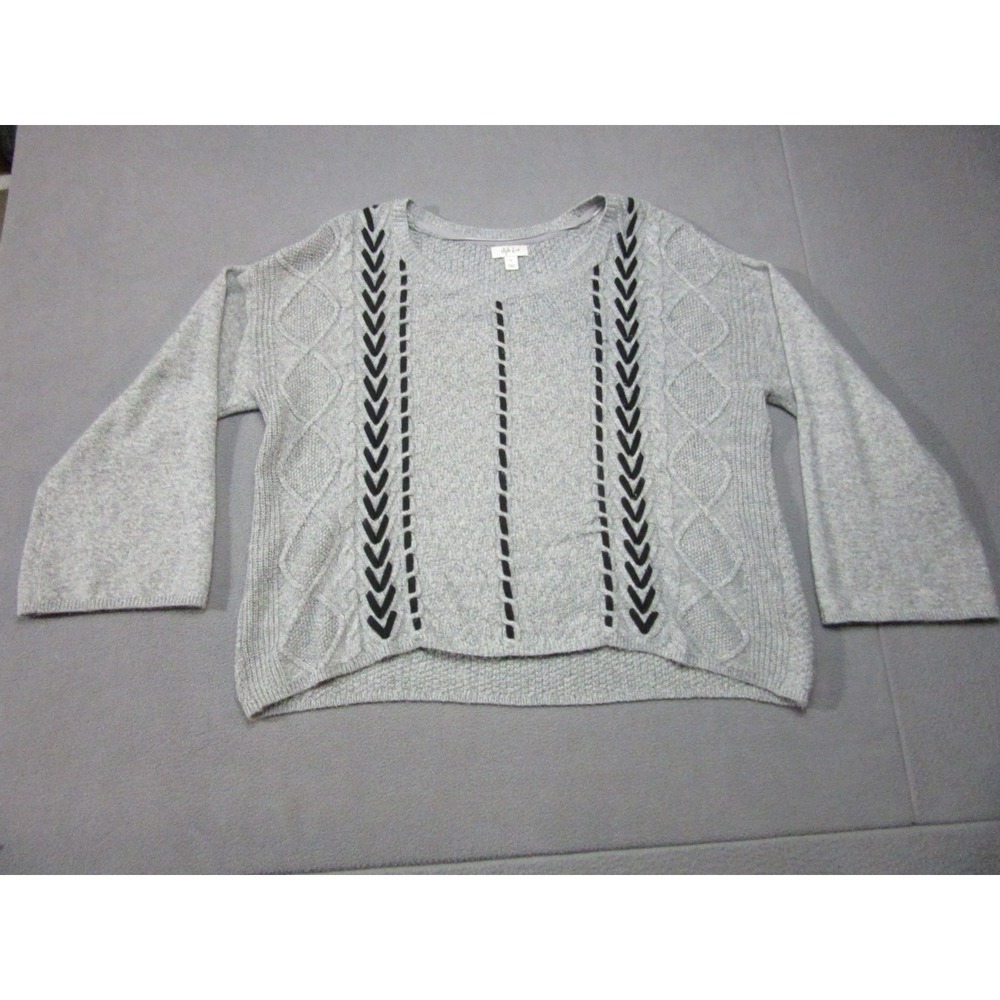 Style & Co Sweater Womens XL Gray Black Lace Up Cable Knit Flare Sleeve Crop